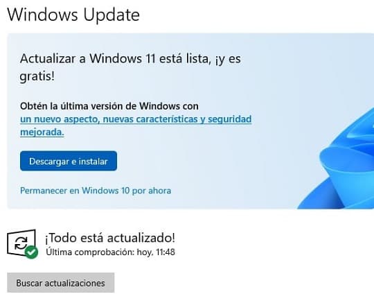 actualización de windows lista